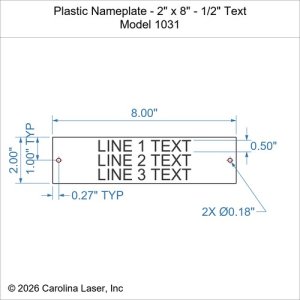 Plastic Nameplate - 2" x 8" - 1/2" Text