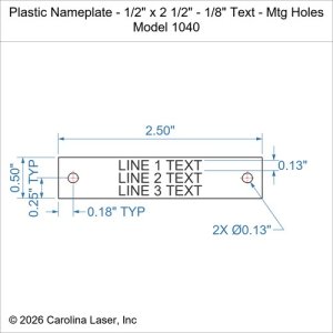 Plastic Nameplate - 1/2" x 2 1/2" - 1/8" Text - Mtg Holes