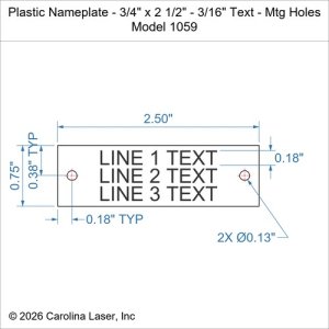 Plastic Nameplate - 3/4" x 2 1/2" - 3/16" Text - Mtg Holes
