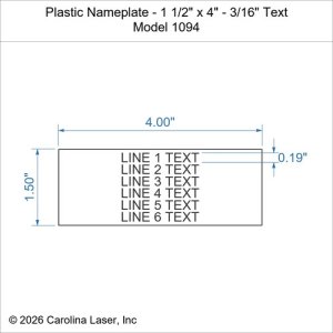 Plastic Nameplate - 1 1/2" x 4" - 3/16" Text