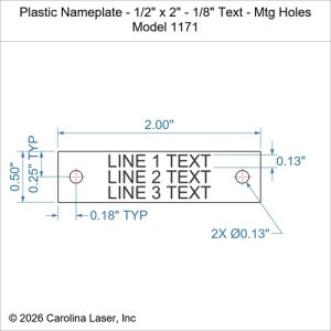 Plastic Nameplate - 1/2" x 2" - 1/8" Text - Mtg Holes
