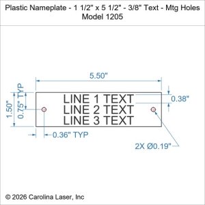 Plastic Nameplate - 1 1/2" x 5 1/2" - 3/8" Text - Mtg Holes