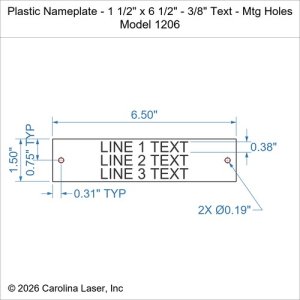 Plastic Nameplate - 1 1/2" x 6 1/2" - 3/8" Text - Mtg Holes