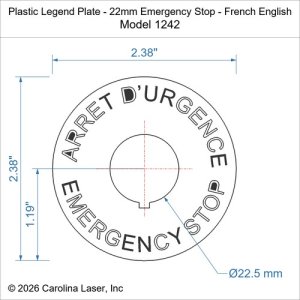 Plastic Legend Plate - 22mm Emergency Stop - French English