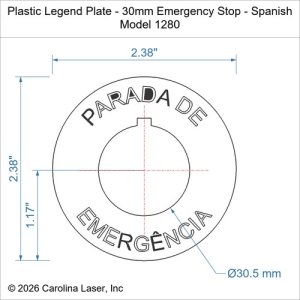 Plastic Legend Plate - 30mm Emergency Stop - Spanish