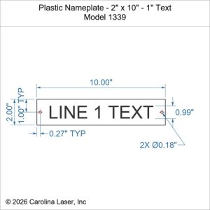 Plastic Nameplate - 2" x 10" - 1" Text