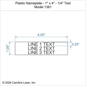 Plastic Nameplate - 1" x 4" - 1/4" Text