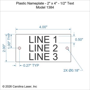 Plastic Nameplate - 2" x 4" - 1/2" Text