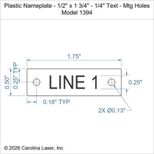Plastic Nameplate - 1/2" x 1 3/4" - 1/4" Text - Mtg Holes