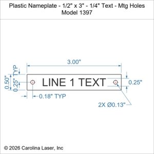 Plastic Nameplate - 1/2" x 3" - 1/4" Text - Mtg Holes