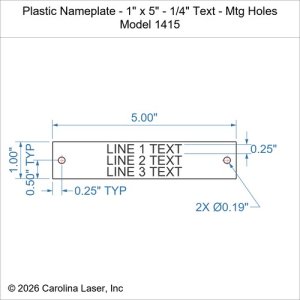 Plastic Nameplate - 1" x 5" - 1/4" Text - Mtg Holes