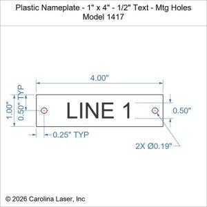 Plastic Nameplate - 1" x 4" - 1/2" Text - Mtg Holes