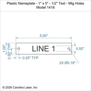 Plastic Nameplate - 1" x 5" - 1/2" Text - Mtg Holes