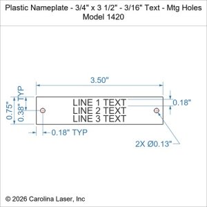 Plastic Nameplate - 3/4" x 3 1/2" - 3/16" Text - Mtg Holes