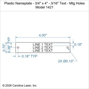 Plastic Nameplate - 3/4" x 4" - 3/16" Text - Mtg Holes