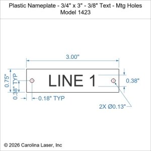 Plastic Nameplate - 3/4" x 3" - 3/8" Text - Mtg Holes