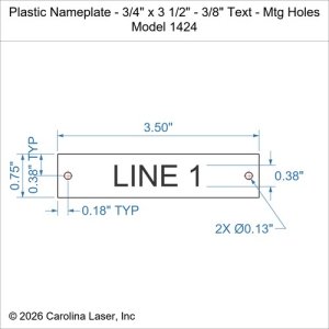 Plastic Nameplate - 3/4" x 3 1/2" - 3/8" Text - Mtg Holes