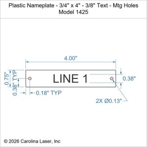 Plastic Nameplate - 3/4" x 4" - 3/8" Text - Mtg Holes