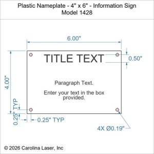 Plastic Nameplate - 4" x 6" - Information Sign