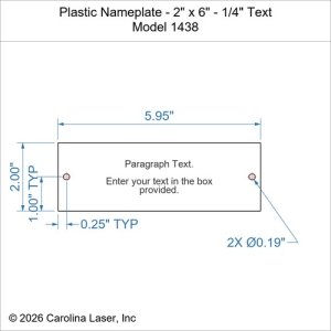 Plastic Nameplate - 2" x 6" - 1/4" Text