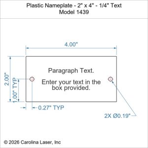 Plastic Nameplate - 2" x 4" - 1/4" Text