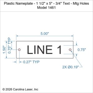 Plastic Nameplate - 1 1/2" x 5" - 3/4" Text - Mtg Holes