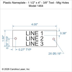 Plastic Nameplate - 1 1/2" x 4" - 3/8" Text - Mtg Holes
