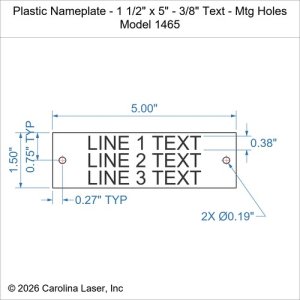 Plastic Nameplate - 1 1/2" x 5" - 3/8" Text - Mtg Holes