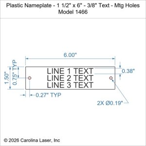 Plastic Nameplate - 1 1/2" x 6" - 3/8" Text - Mtg Holes