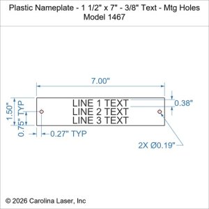 Plastic Nameplate - 1 1/2" x 7" - 3/8" Text - Mtg Holes