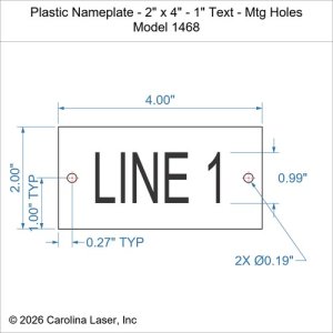 Plastic Nameplate - 2" x 4" - 1" Text - Mtg Holes