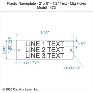 Plastic Nameplate - 2" x 6" - 1/2" Text - Mtg Holes
