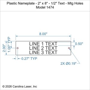 Plastic Nameplate - 2" x 8" - 1/2" Text - Mtg Holes