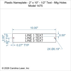 Plastic Nameplate - 2" x 10" - 1/2" Text - Mtg Holes
