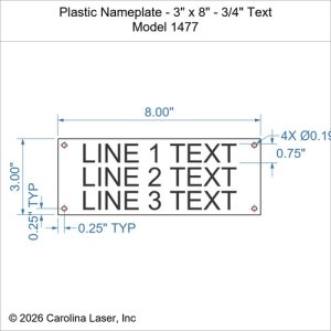 Plastic Nameplate - 3" x 8" - 3/4" Text
