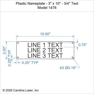 Plastic Nameplate - 3" x 10" - 3/4" Text