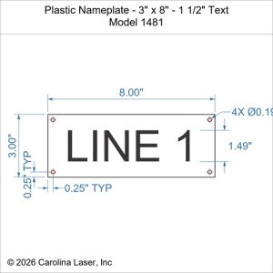 Plastic Nameplate - 3" x 8" - 1 1/2" Text