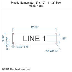 Plastic Nameplate - 3" x 12" - 1 1/2" Text