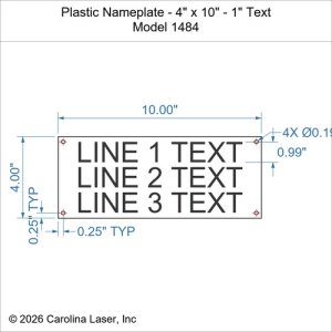 Plastic Nameplate - 4" x 10" - 1" Text