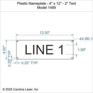 Plastic Nameplate - 4" x 12" - 2" Text