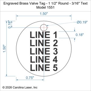 Engraved Brass Valve Tag - 1 1/2" Round - 3/16" Text