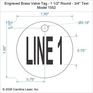 Engraved Brass Valve Tag - 1 1/2" Round - 3/4" Text