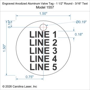 Engraved Anodized Aluminum Valve Tag - 1 1/2" Round - 3/16" Text