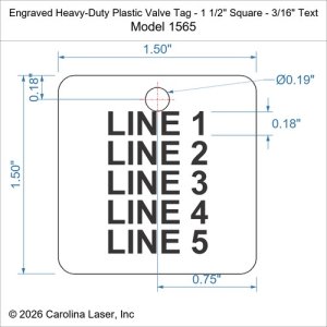 Engraved Heavy-Duty Plastic Valve Tag - 1 1/2" Square - 3/16" Text