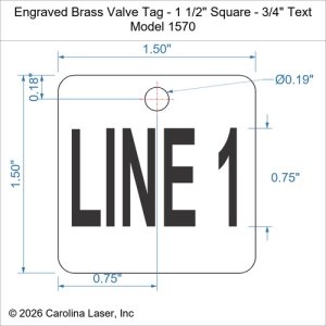 Engraved Brass Valve Tag - 1 1/2" Square - 3/4" Text