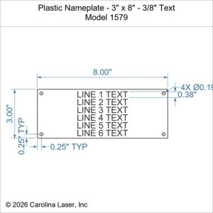 Plastic Nameplate - 3" x 8" - 3/8" Text