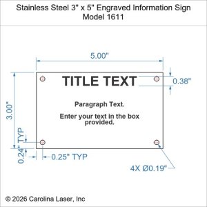 Stainless Steel 3" x 5" Engraved Information Sign