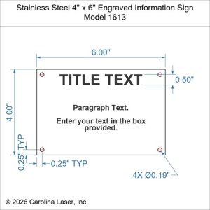Stainless Steel 4" x 6" Engraved Information Sign