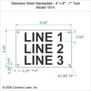 Stainless Steel Nameplate - 4" x 6" - 1" Text