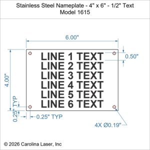 Stainless Steel Nameplate - 4" x 6" - 1/2" Text